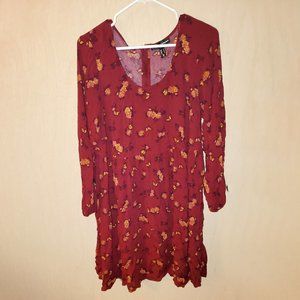 Love & Legend Casual Long Sleeve Burgundy & Yellow Floral Dress Butterfly, sz 14